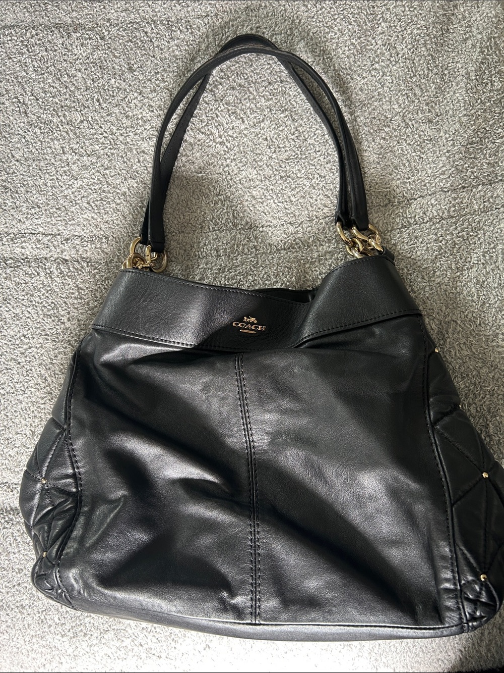 Coach Black Lexy Leather Shoulder Bag with Gold Hardware